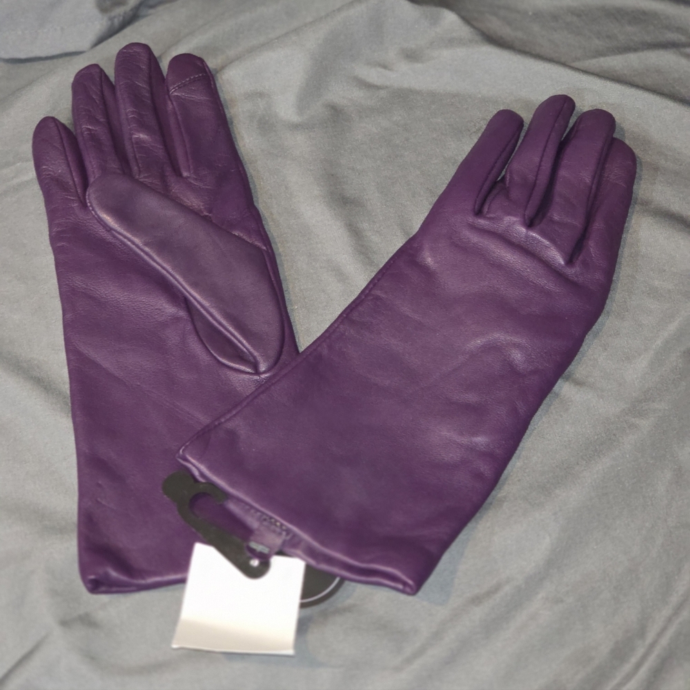 Saks Fifth Avenue Rich Purple Leather Gloves